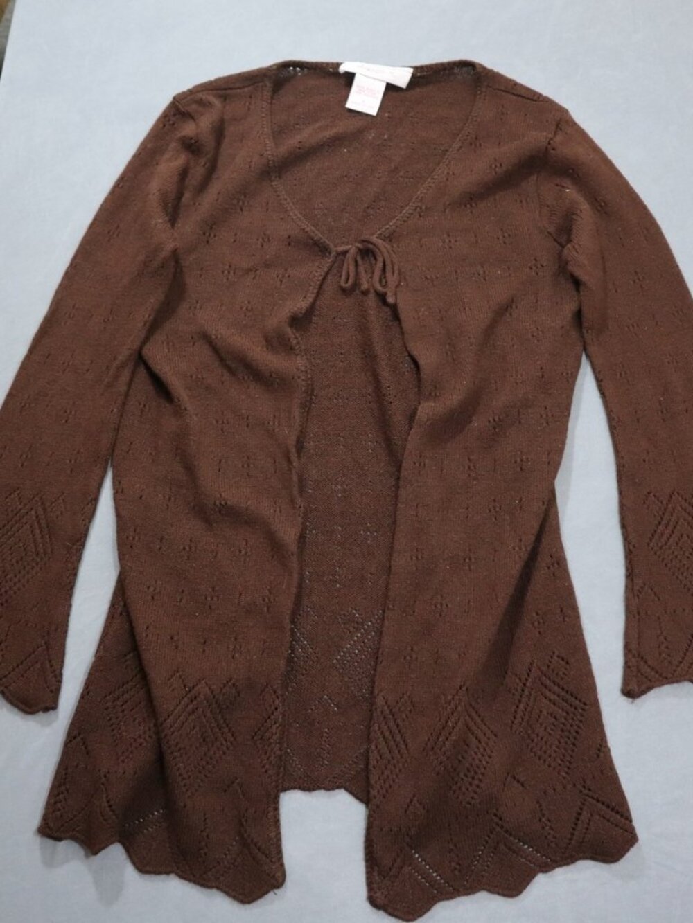 Xhilaration Y2K Tie Front Pointelle Cardigan L Brown Bell Sleeve Flared Knit